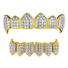 18k Gold Plated CZ 2-Tone Vampire Fangs Teeth Grills Set