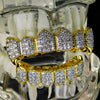 18k Gold Plated CZ 2-Tone Vampire Fangs Teeth Grills Set