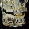 18k Gold Plated CZ 2-Tone Vampire Fangs Teeth Grills Set