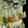 18K Gold Plated CZ Iced Flooded Out Rainbow Top Vampire Fangs Grillz
