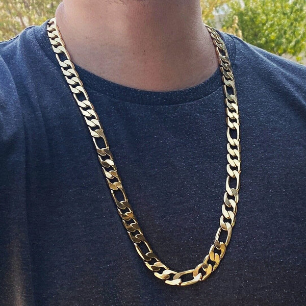 18k Gold Plated Figaro Link Chain Necklace 12MM Thick 30