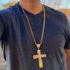 18K Gold Plated Huge Fully Iced Cross Cuban Chain Necklace 30"