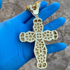 18K Gold Plated Huge Fully Iced Cross Cuban Chain Necklace 30"