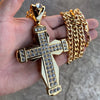18K Gold Plated Huge Fully Iced Cross Cuban Chain Necklace 30"
