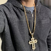18K Gold Plated Huge Iced CZ Flooded Out Open Cross Necklace Cuban Link Chain 30"