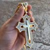 18K Gold Plated Huge Iced CZ Flooded Out Open Cross Necklace Cuban Link Chain 30"