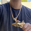 18k Gold Plated Huge Shiny Praying Hands Chain Necklace 30"