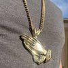 18k Gold Plated Huge Shiny Praying Hands Chain Necklace 30"