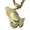 18k Gold Plated Huge Shiny Praying Hands Chain Necklace 30"