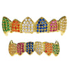 18K Gold Plated Iced CZ Rainbow Vampire Fangs Set