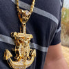 18K Gold Plated Iced Mariners Cross Jesus Anchor Chain Necklace 30"