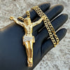 18K Gold Plated Jesus Crucifix CZ Pendant 316L Stainless Steel 24" Cuban Chain