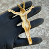 18K Gold Plated Jesus Crucifix CZ Pendant 316L Stainless Steel 24" Cuban Chain
