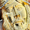 18k Gold Plated Stainless Steel Jesus Head CZ Sausage Chain Necklace 24"