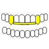 2 Top Fangs (W/ Front Bar) Real 10K Gold Two-Tone Diamond Dust Vampire Fangs Custom Grillz