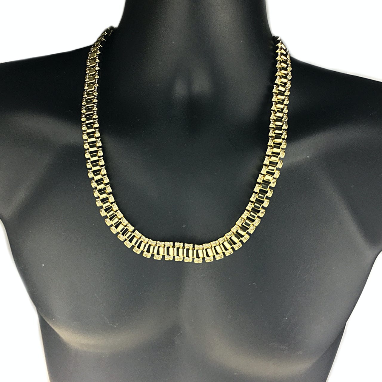 Watch Band Link Gold Finish Chain Iced Necklace 24"