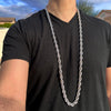 316L Stainless Steel Rope Chain Silver Hip Hop Necklace 10MM Thick 40" Inch