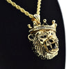3D Crown Lion Head Gold Finish Rope Chain Necklace 24"