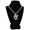 3D Crown Lion Head Gold Finish Rope Chain Necklace 24"