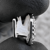 Silver Tone Black Dollar Sign Symbol CZ Single Canine Iced Bling Out Grill