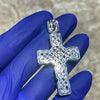 925 Silver Baguette Cross Iced Flooded Out CZ Pendant 2.5"