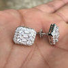 925 Silver Baguette Iced CZ Earrings Flooded Out Square 11MM x 10MM