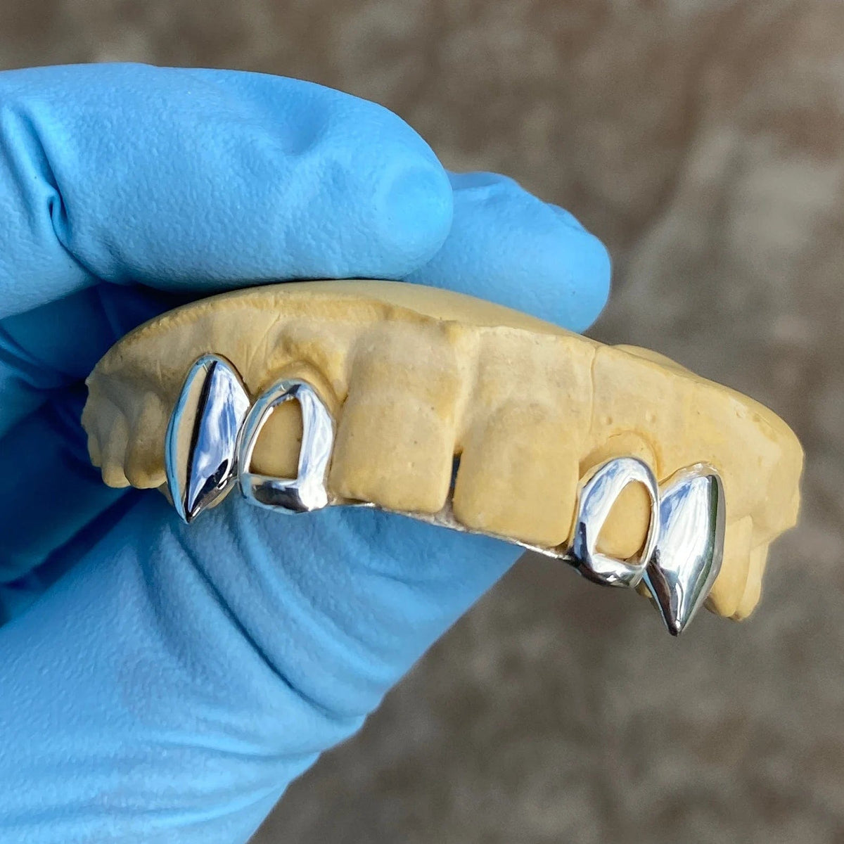 925 Silver Custom Fangs Grillz Set Double Caps Vampire Teeth Fang & Op