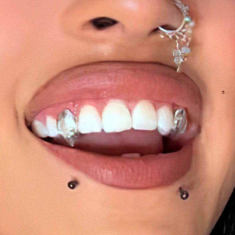 925 Silver Diamond Dust Vampire Fangs Custom Grillz
