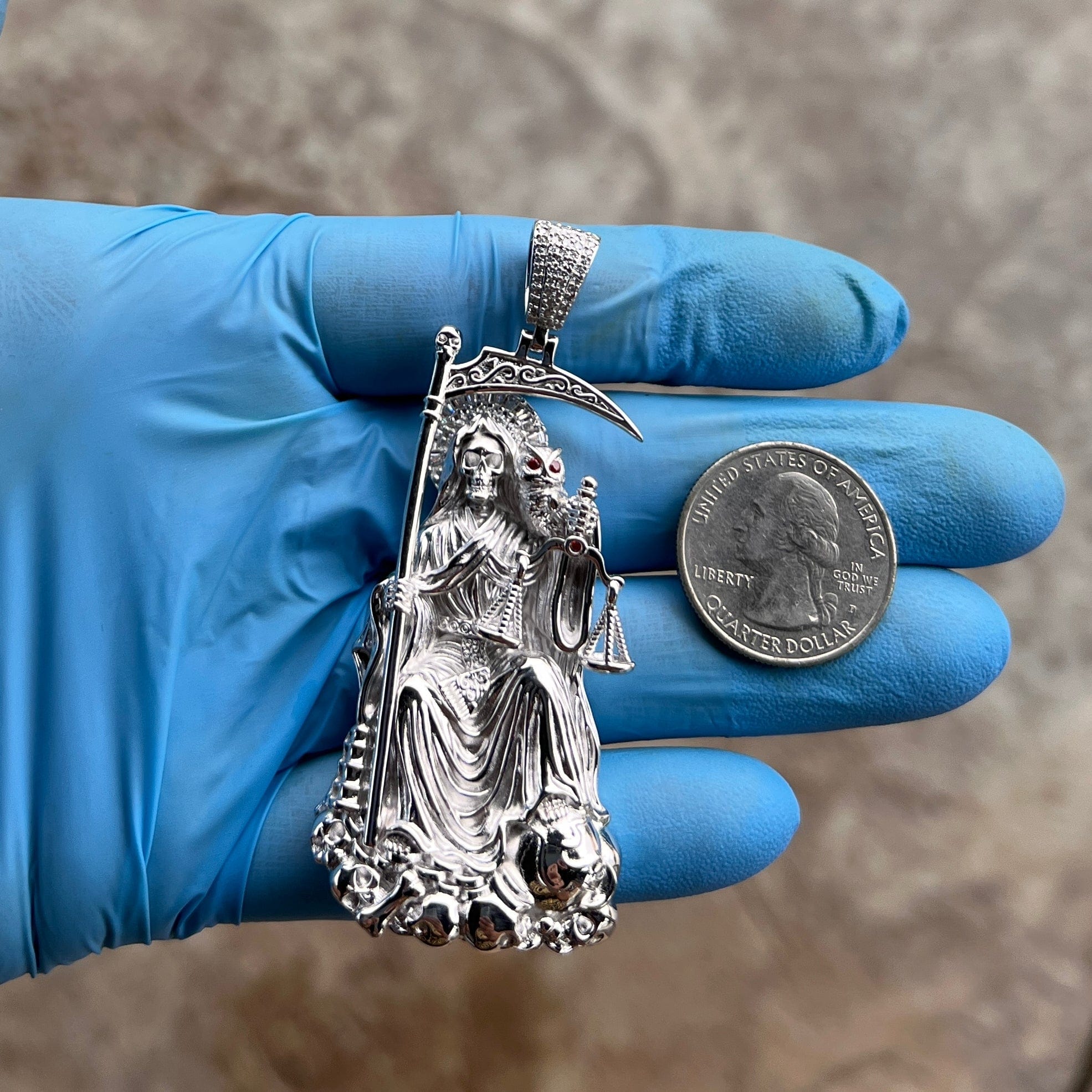 Sterling Silver Necklace Claddagh Gold Santa Muerte Grim Reaper Pendant - Oxidized Sterling Silver Veladoras De La Santa Muerte - Foto 5