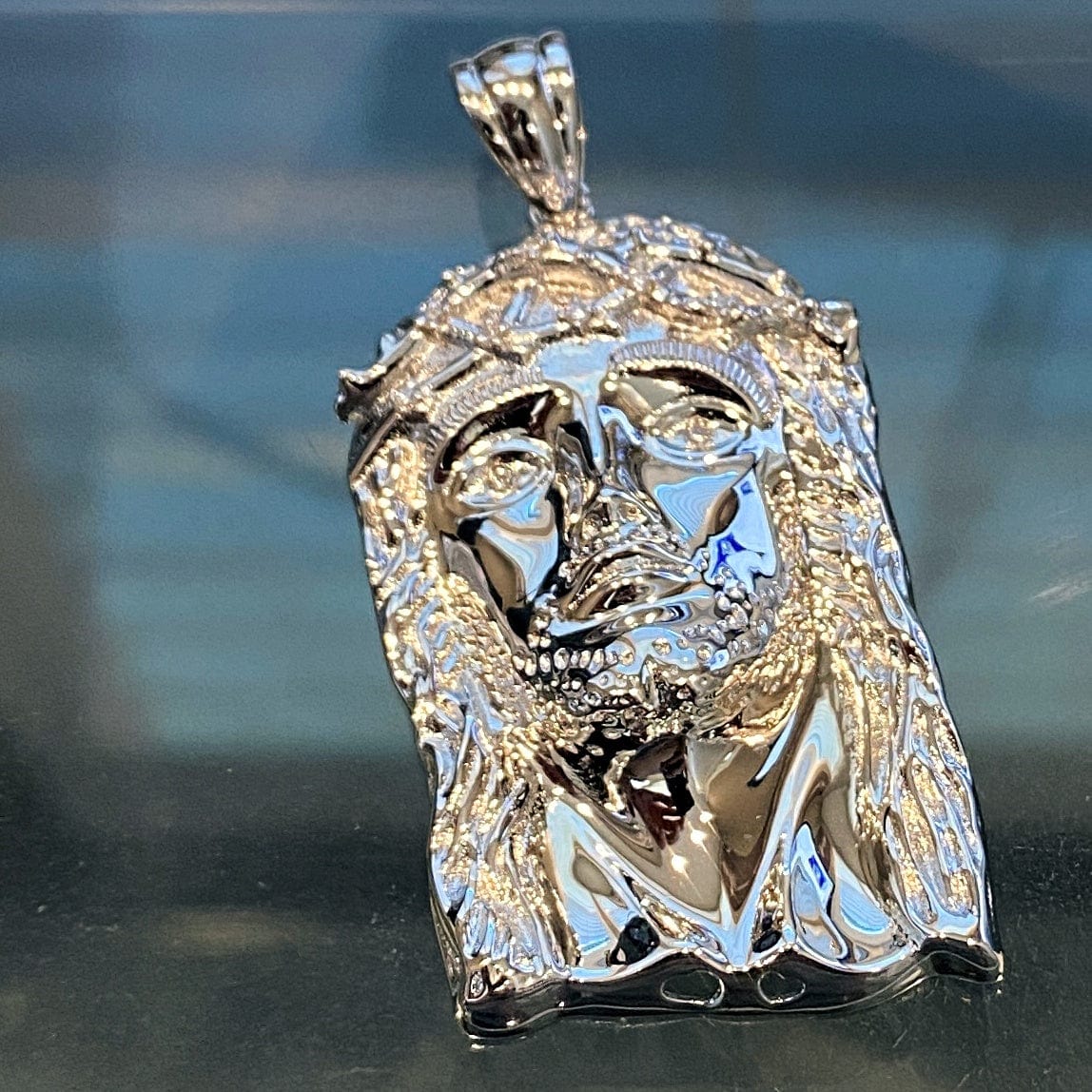 925 Sterling Silver Real VS Diamonds Jesus Head Pendant Medium SZ 1.75