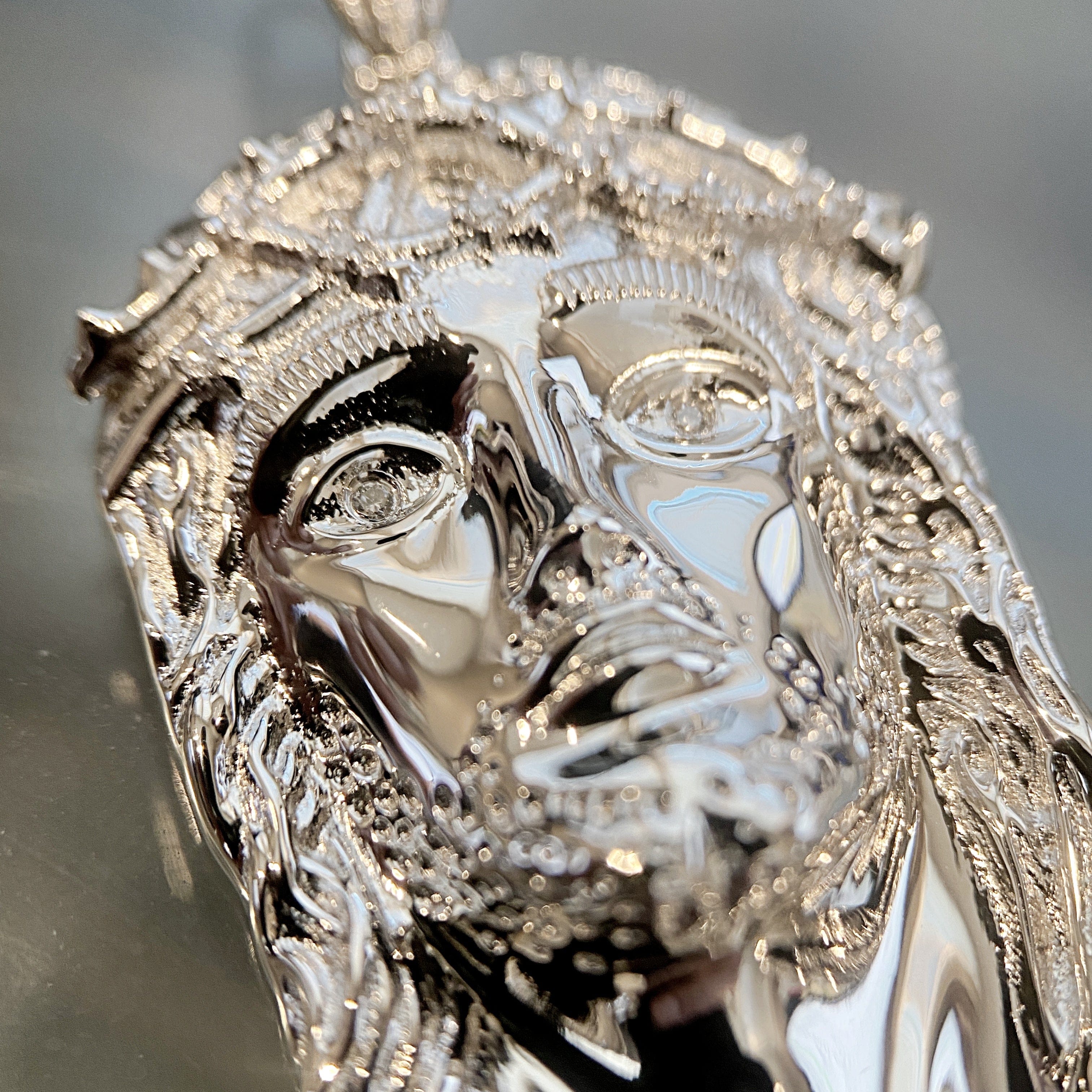 925 Sterling Silver Real VS Diamonds Jesus Head Pendant Medium SZ 1.75