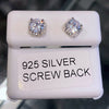 925 Silver Solitaire Iced CZ Round Earrings Screw Back 5MM
