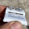 925 Silver Square 3D Pyramid Shape Center Iced CZ Earrings 11MM