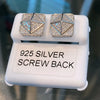 925 Silver Square 3D Pyramid Shape Center Iced CZ Earrings 11MM