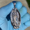 925 Silver Virgen De Guadalupe Our Lady Mary Shroud Oval Pendant 2"