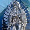 925 Silver Virgen De Guadalupe Our Lady Mary Shroud Oval Pendant 2"