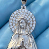 925 Silver Virgin Mary Pendant Figure CZ Dije La Virgen de Guadalupe Large 2.5"