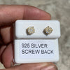 925 Silver with Gold Finish Iced CZ Round Earrings Screw Back 6MM