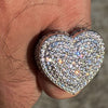 925 Sterling Silver Big Huge Heart Shaped Ring Iced Flooded Out CZ