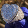 925 Sterling Silver Big Huge Heart Shaped Ring Iced Flooded Out CZ