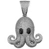 925 Sterling Silver Big Octopus Squid Emoji CZ Iced Flooded Out Pendant