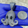 925 Sterling Silver Big Octopus Squid Emoji CZ Iced Flooded Out Pendant