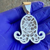 925 Sterling Silver Big Octopus Squid Emoji CZ Iced Flooded Out Pendant