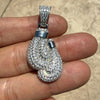925 Sterling Silver Boxing Gloves CZ Iced Flooded Out Pendant