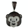 925 Sterling Silver Brown Monkey Emoji Iced CZ Flooded Out Pendant