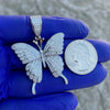 925 Sterling Silver Butterfly Iced CZ Flooded Out Pendant 1.25" (Small)
