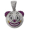 925 Sterling Silver Clown Emoji Pendant Purple CZ Iced Flooded Out