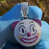 925 Sterling Silver Clown Emoji Pendant Purple CZ Iced Flooded Out