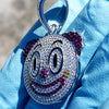 925 Sterling Silver Clown Emoji Pendant Purple CZ Iced Flooded Out