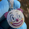 925 Sterling Silver Clown Emoji Pendant Purple CZ Iced Flooded Out